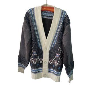 Mark Elliot Vintage Mens Cardigan Size Large Gray Suede Leather Sleeve Rare